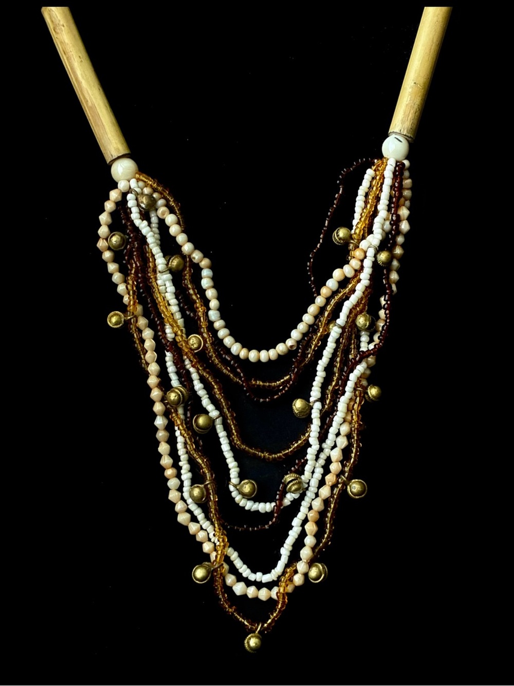 Multi-Strand Tribal Seed Bead + Wood Boho Necklace
